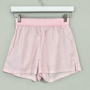 GLOSSIER Baby Pink Striped 100% Cotton Shorts